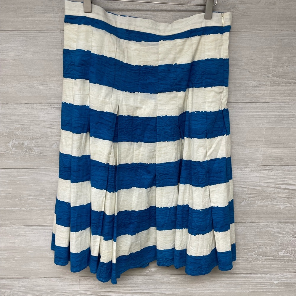 SAMANTHA SUNG Blue and White Striped A-Line Skirt